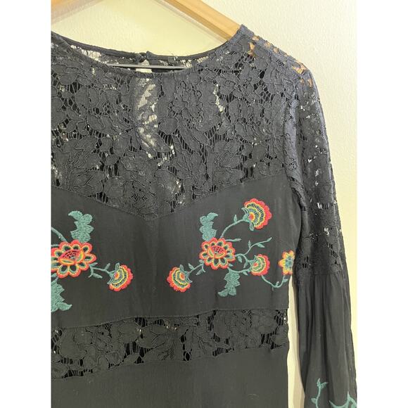 Y2K Fairygoth Romantic Babydoll Dress XS Floral Embroidery Whimsigoth Cottage - Picture 4 of 16